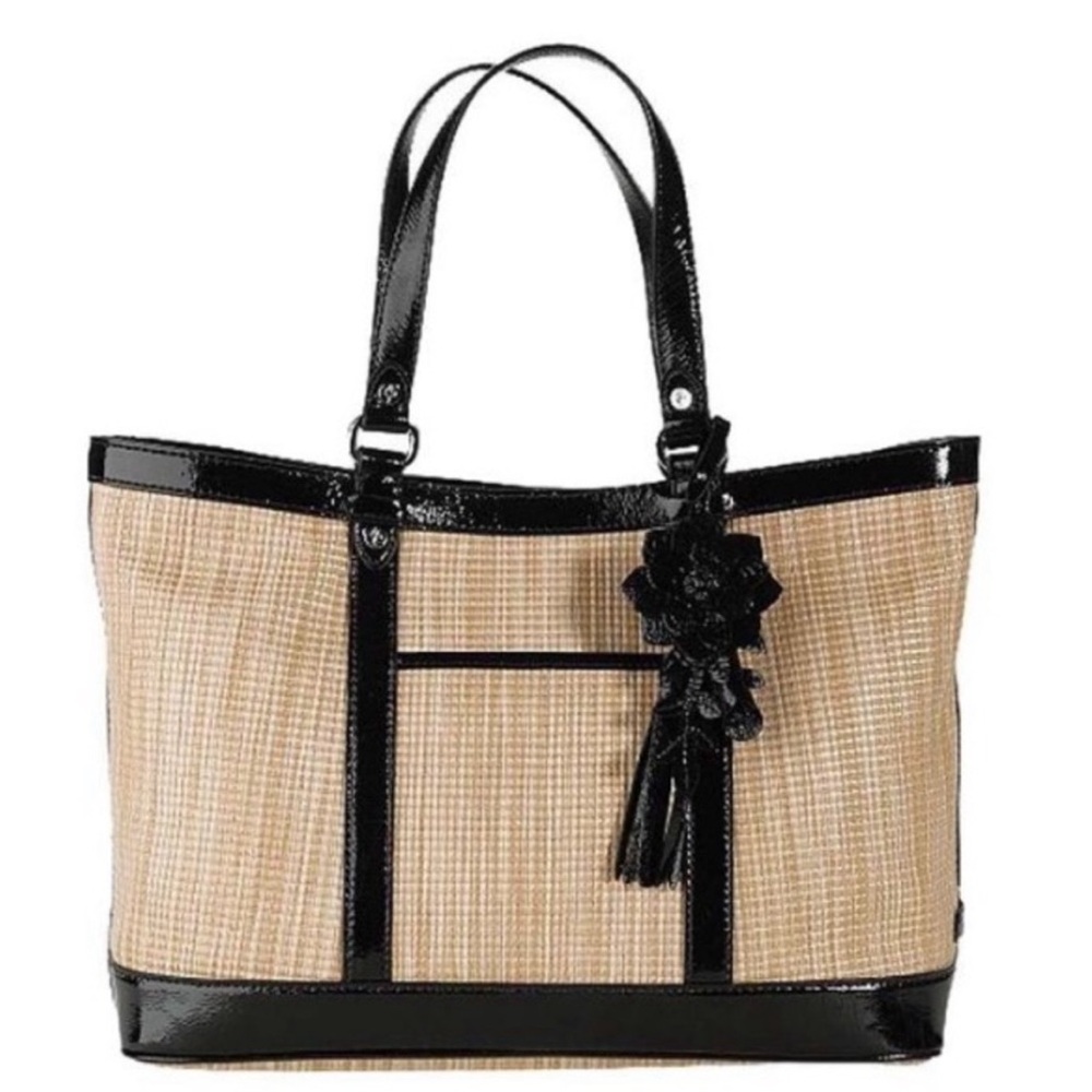 Cole Haan Black Patent and Woven Tote-Style Handbag